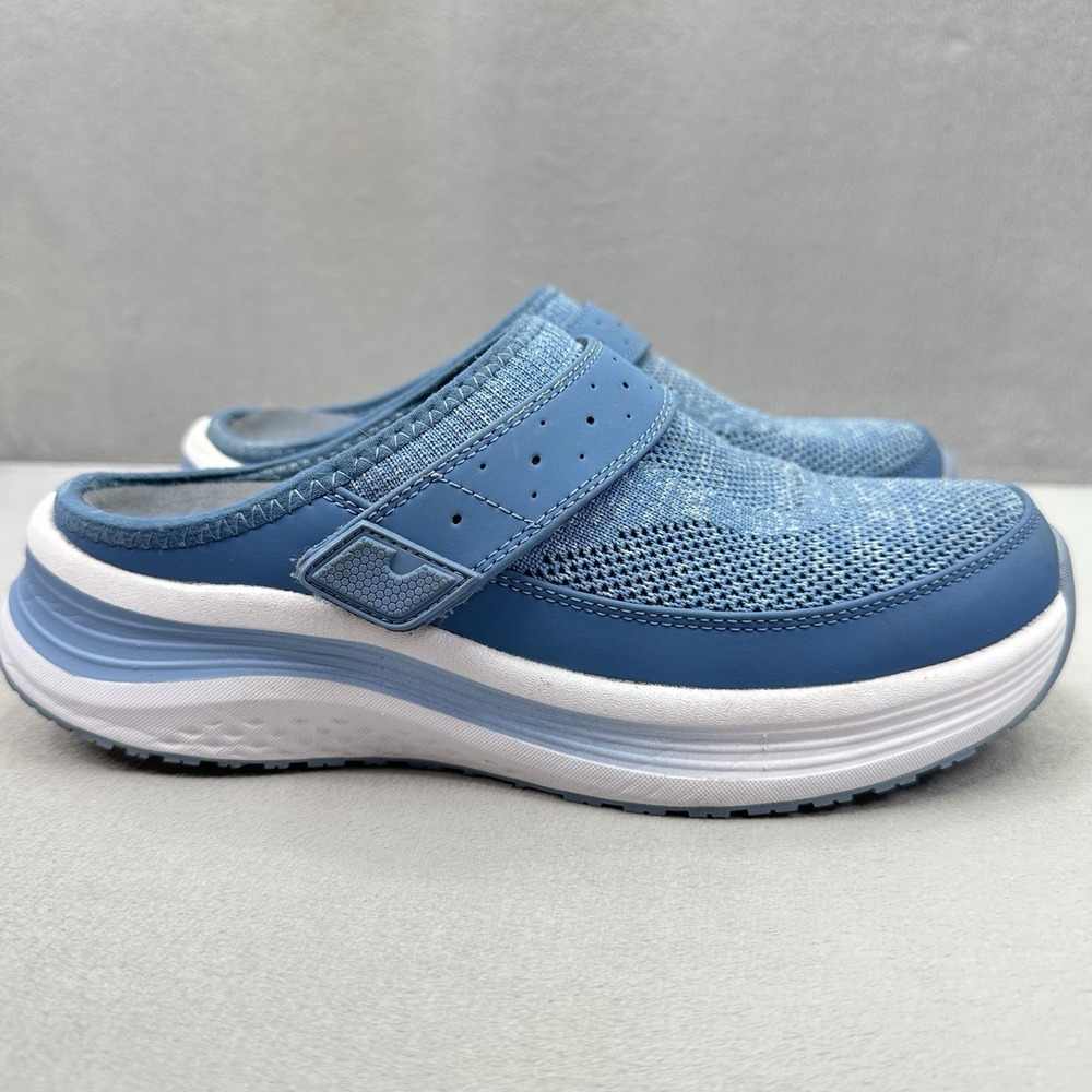 OrthoFeet Iris 72022 Womens Size 7 (B) Mule Blue Mesh Slip-On Wedge Arch Support